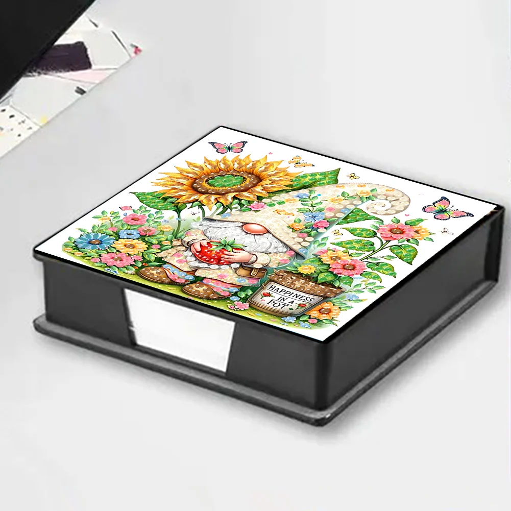 DIY Flower Gnome Leather Diamond Art Note Box with 160 Sheets of Paper for Beginners