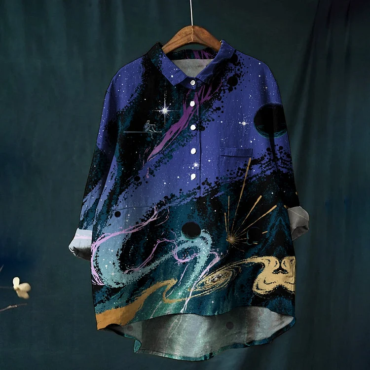 Women's Print Casual Cotton And Linen Shirt 2408000392