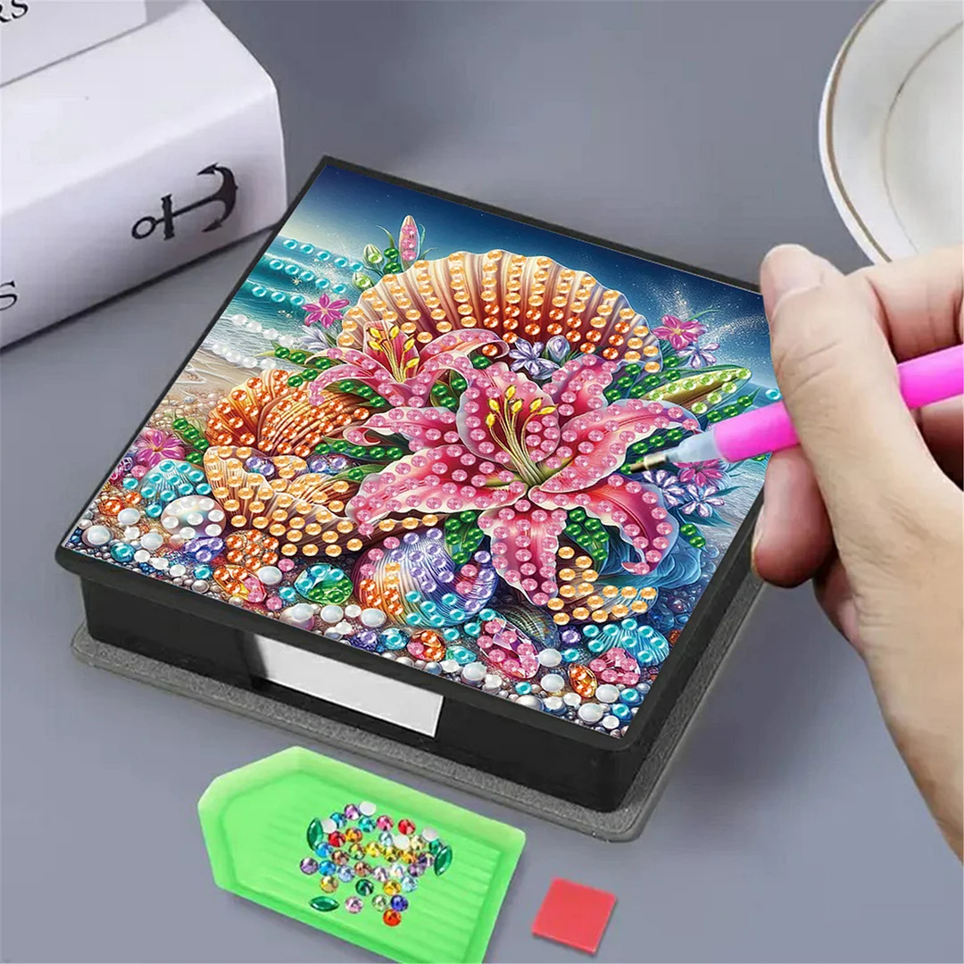 5D Flower DIY PU Diamond Painting Notecard Box with 160 Sheets Paper Note Holder