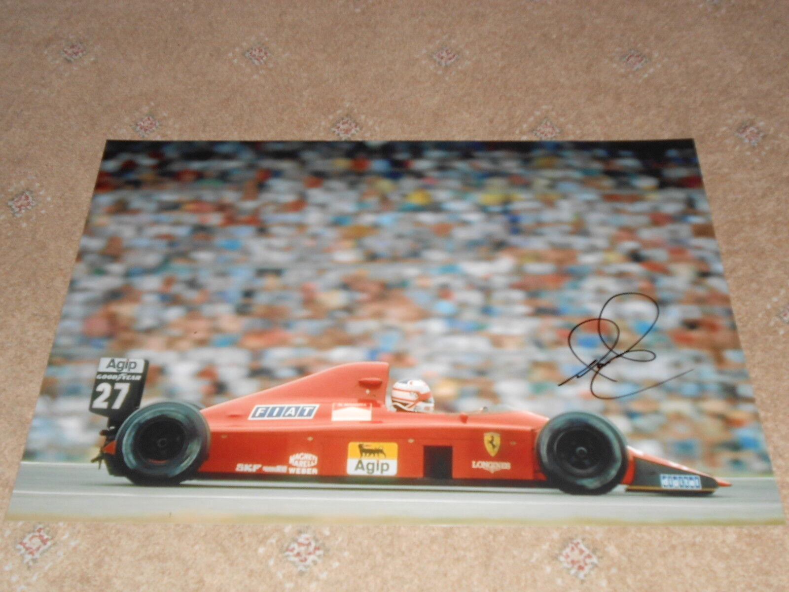 Nigel Mansell Signé Ferrari Grand Photo Poster painting 18x12 1