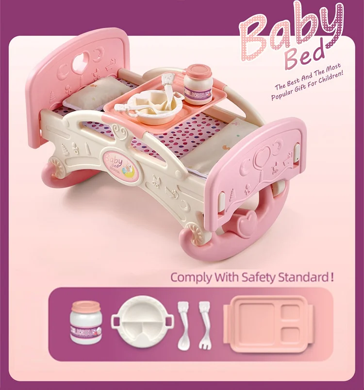 For Light Weighted 12"-17" Baby Pink Sleeping Bed with Feeding Bowl Set Doll Bed Accessories Rebornartdoll® RSAW-Rebornartdoll®