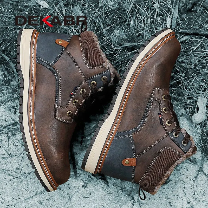 DEKABR Winter Genuine Leather Men's Boots Thick Fur Warm Ankle Boots Working Men Footwear Waterproof Snow Boots Plus Size 40~47