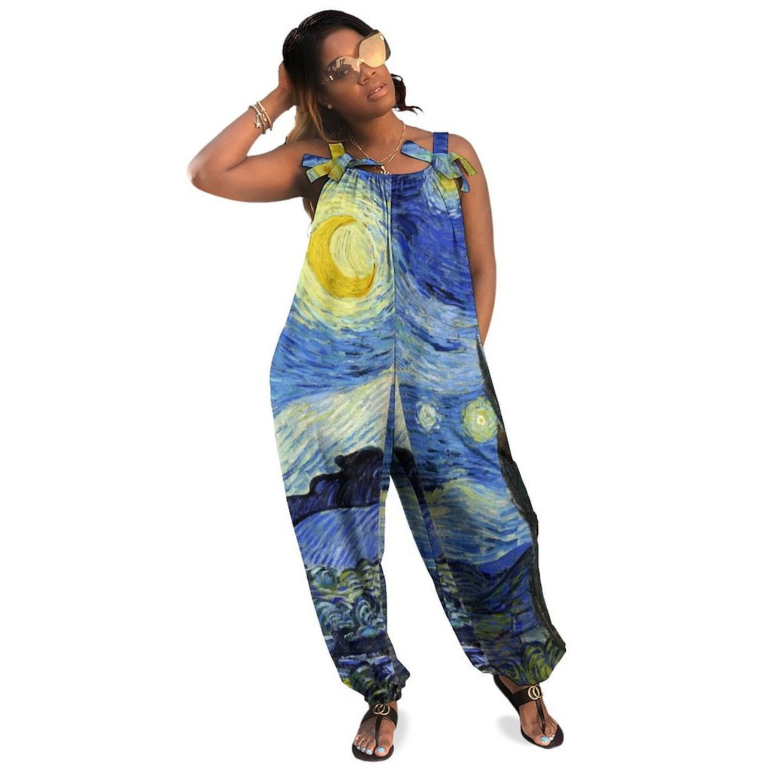 Starry Night By Van Gogh Boho Vintage Loose Overall Corset Jumpsuit Without Top