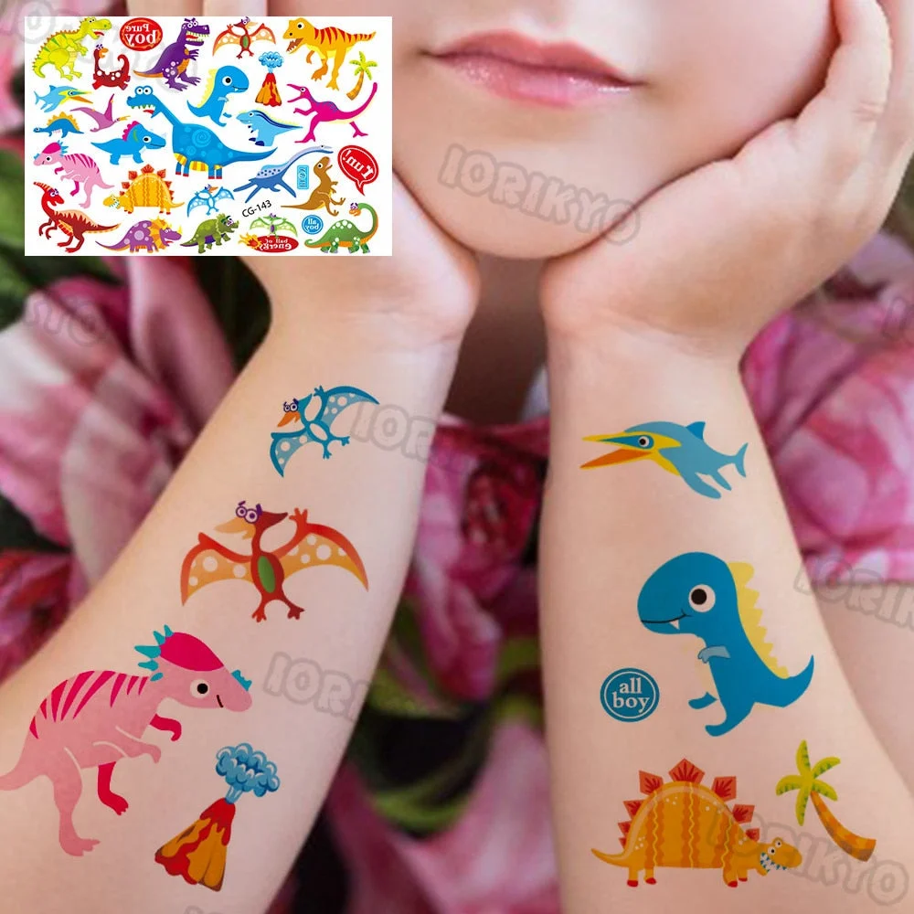 Roaring T-Rex Temporary Tattoo For Kids Boy Son Girls Fake Dinosaur Tattoo Sticker Cartoon Egg Tiny Tatoos Toddler Hands Arm
