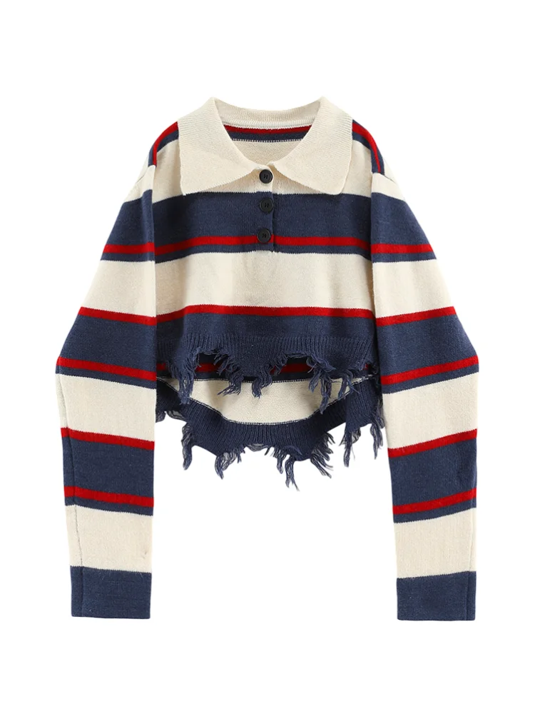 Uveng Winter Woman Korean Fashion Baddie Style Long Sleeve Streetwear Jumper Knitwears Polo Collar Cropped Sweaters Vintage Chic