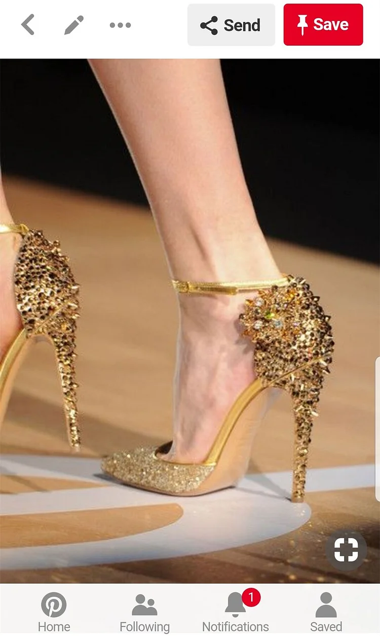 Custom Made Gold Glitter Rivet Ankle Strap Heels Vdcoo