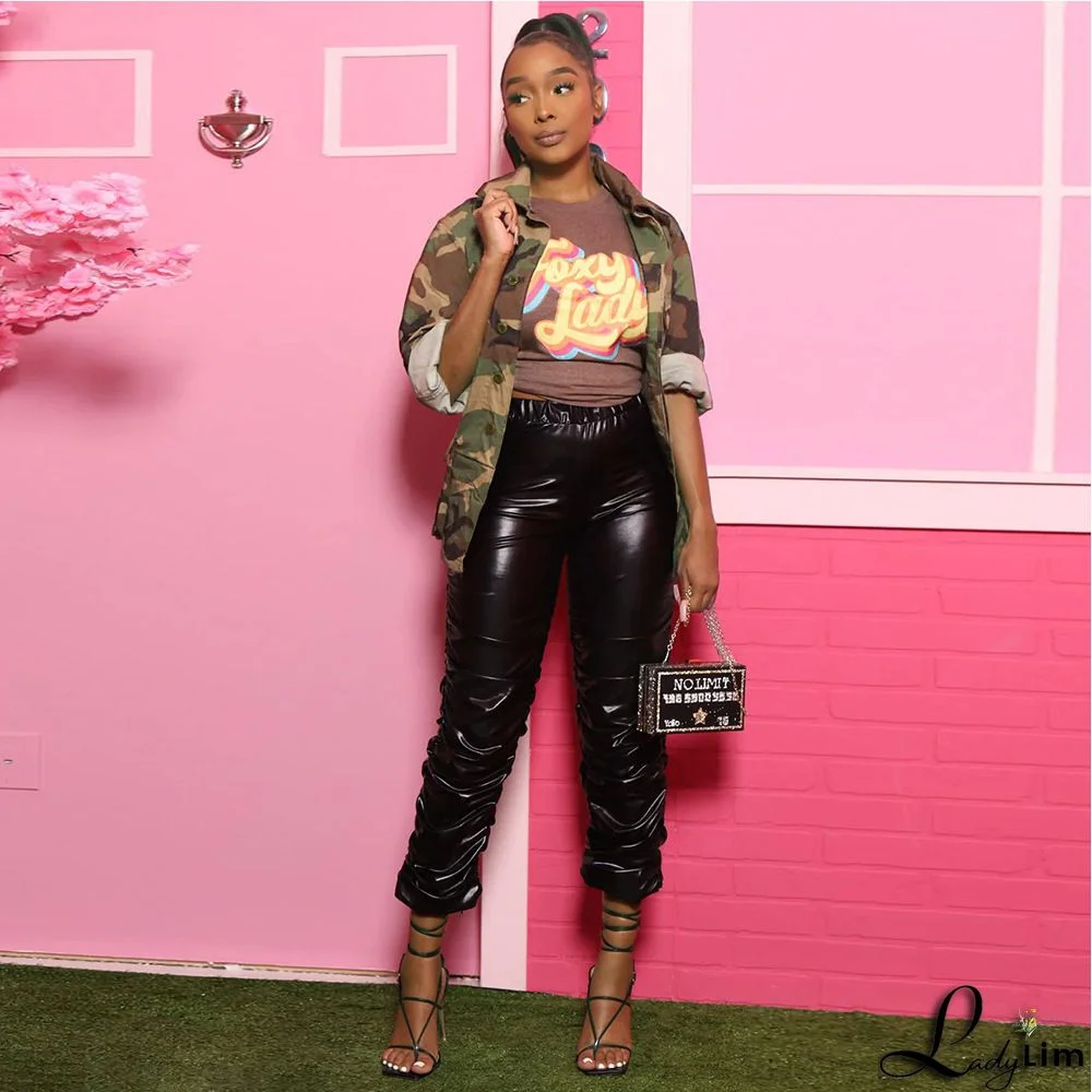 Women's Fall Camouflage Long Sleeve Turndown Collar Loose Street Jacket Women