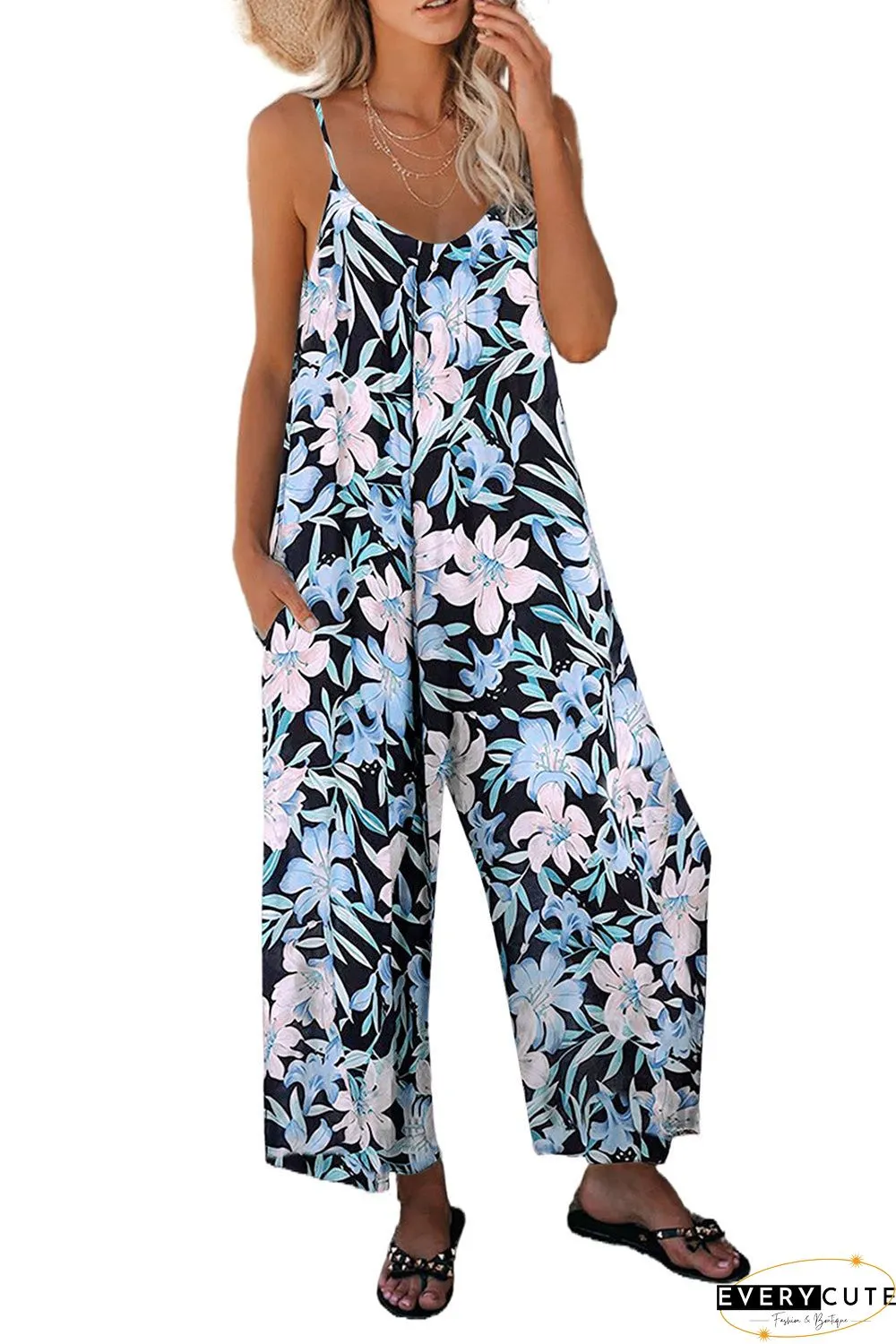 Print Spaghetti Strap Wide Leg Jumpsuit