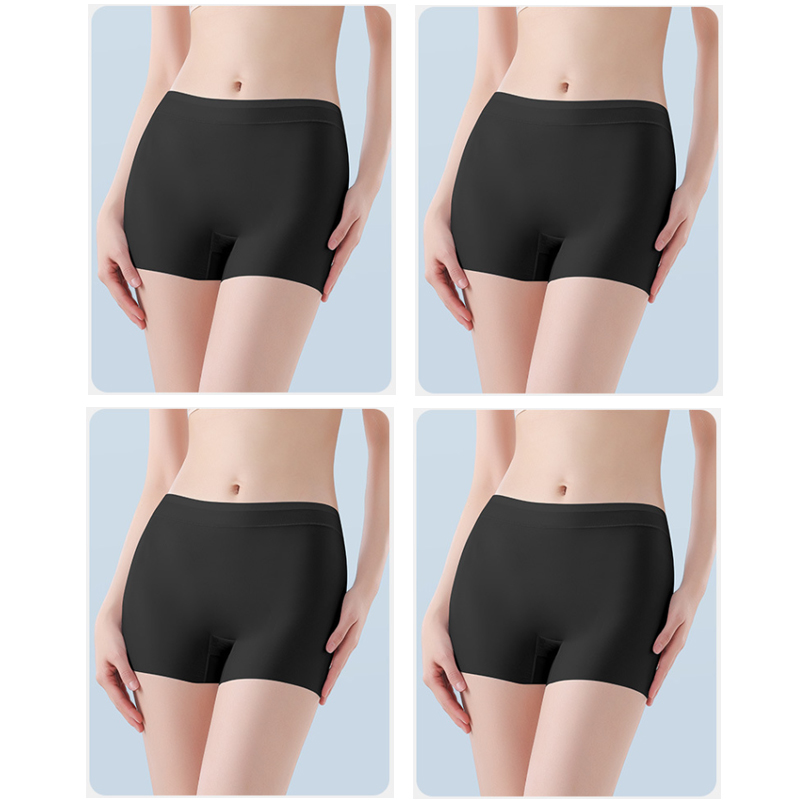 Fairfairfair 4pcs Summer Ice Silk Ultra-thin Quick-drying Boxer Brief Women Seamless High waist Panties Plus Size Female Safety Underwear