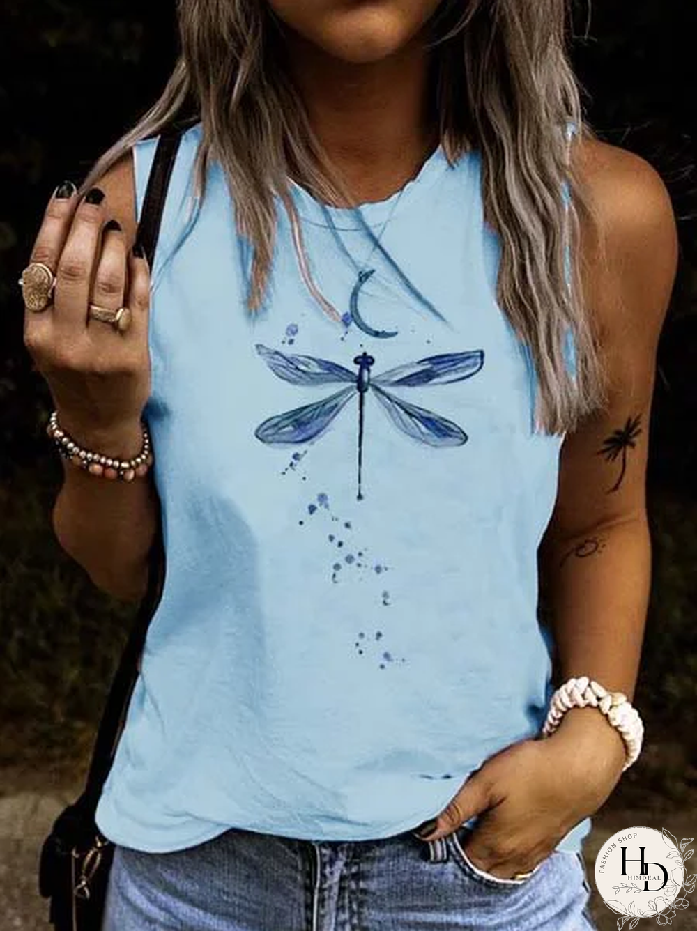 Sleeveless Cotton-Blend Printed Casual Tops