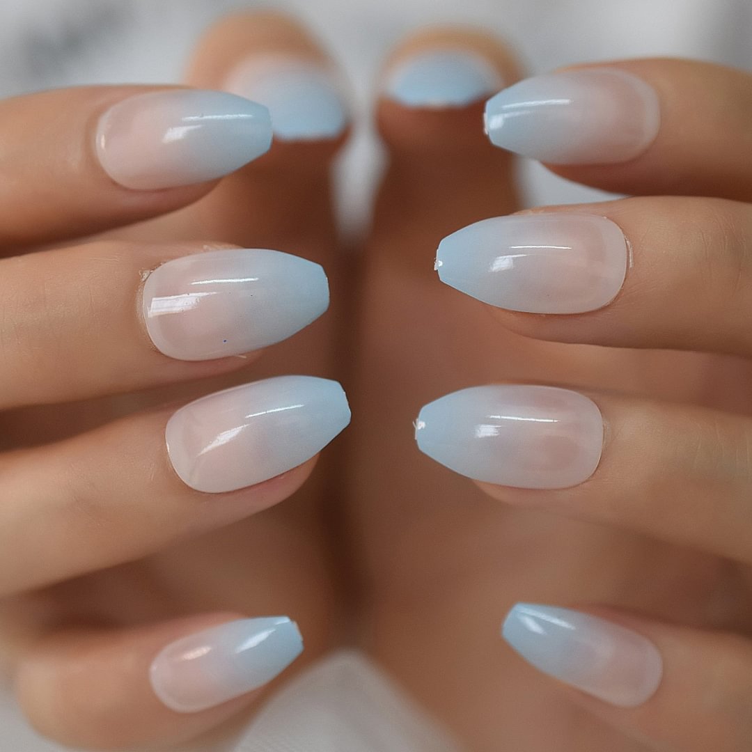 Iridescent White Instant French Nails Glitter Beveled Clear Short ...