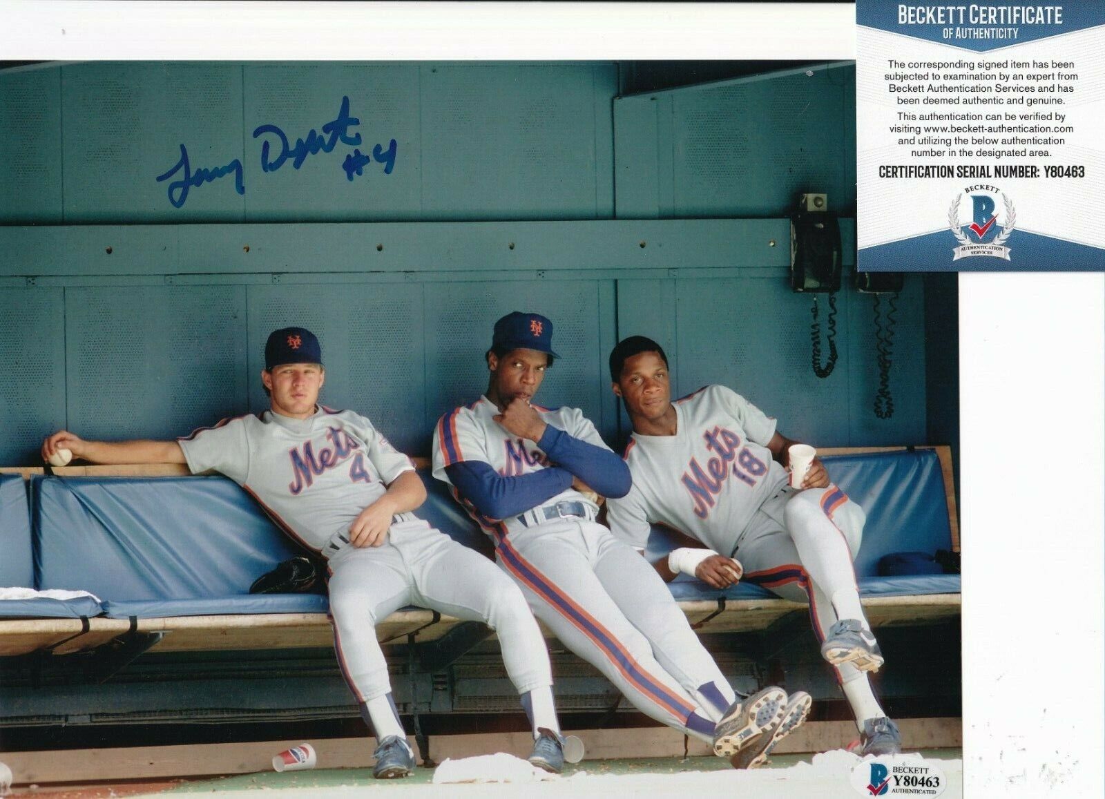 LENNY DYKSTRA signed (NEW YORK METS) Baseball 8X10 Photo Poster painting BECKETT BAS Y80463