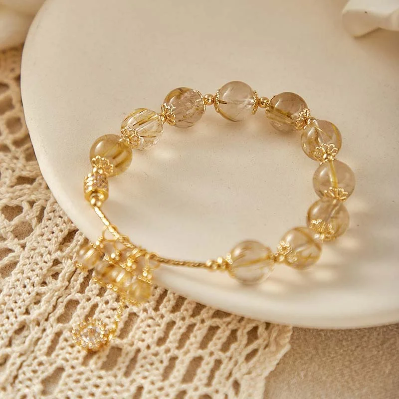 Natural Citrine Happiness Snowflake Charm Bracelet