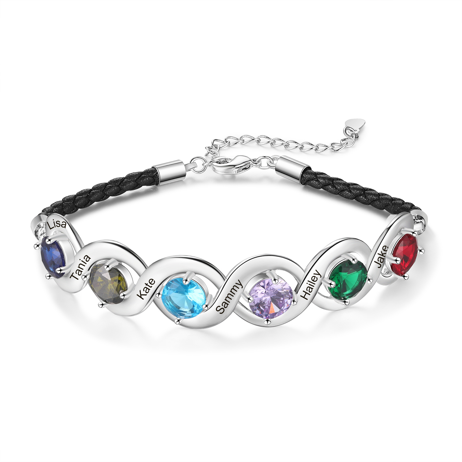 Braccialetto infinito personalizzato con 6 nomi e 6 pietre di nascita regalo per donna