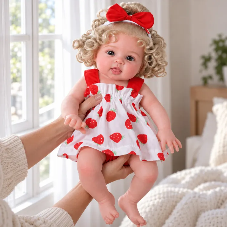 [Pre-Order] Yelora 12&rdquo;/16&rdquo; Silicone Reborn Girl Doll &ndash; Hand-Rooted Hair, Blue Eyes & Strawberry Dress