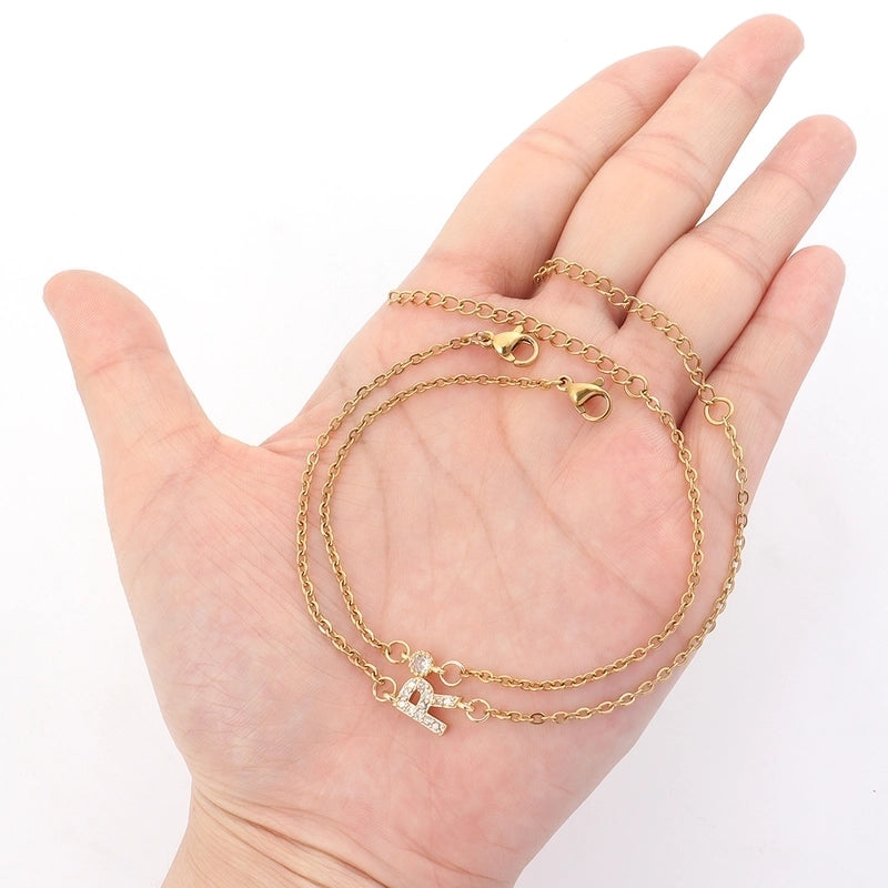 201 Stainless Steel Copper Inlay Letter Zircon Bracelets