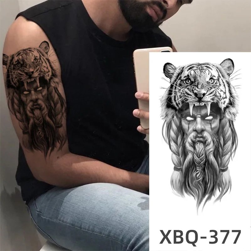 Sdrawing Black Forest Tattoo Sticker For Men Women Children Tiger Wolf Death Temporary Tattoo Fake Henna Skeleton King Animal Tatoo