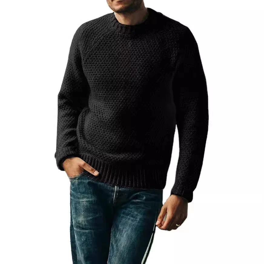 Wongn Wongn And Winter New Fashion Retro Men's Solid Color Casual Round Collar Jumper Sweater Men's Sweater