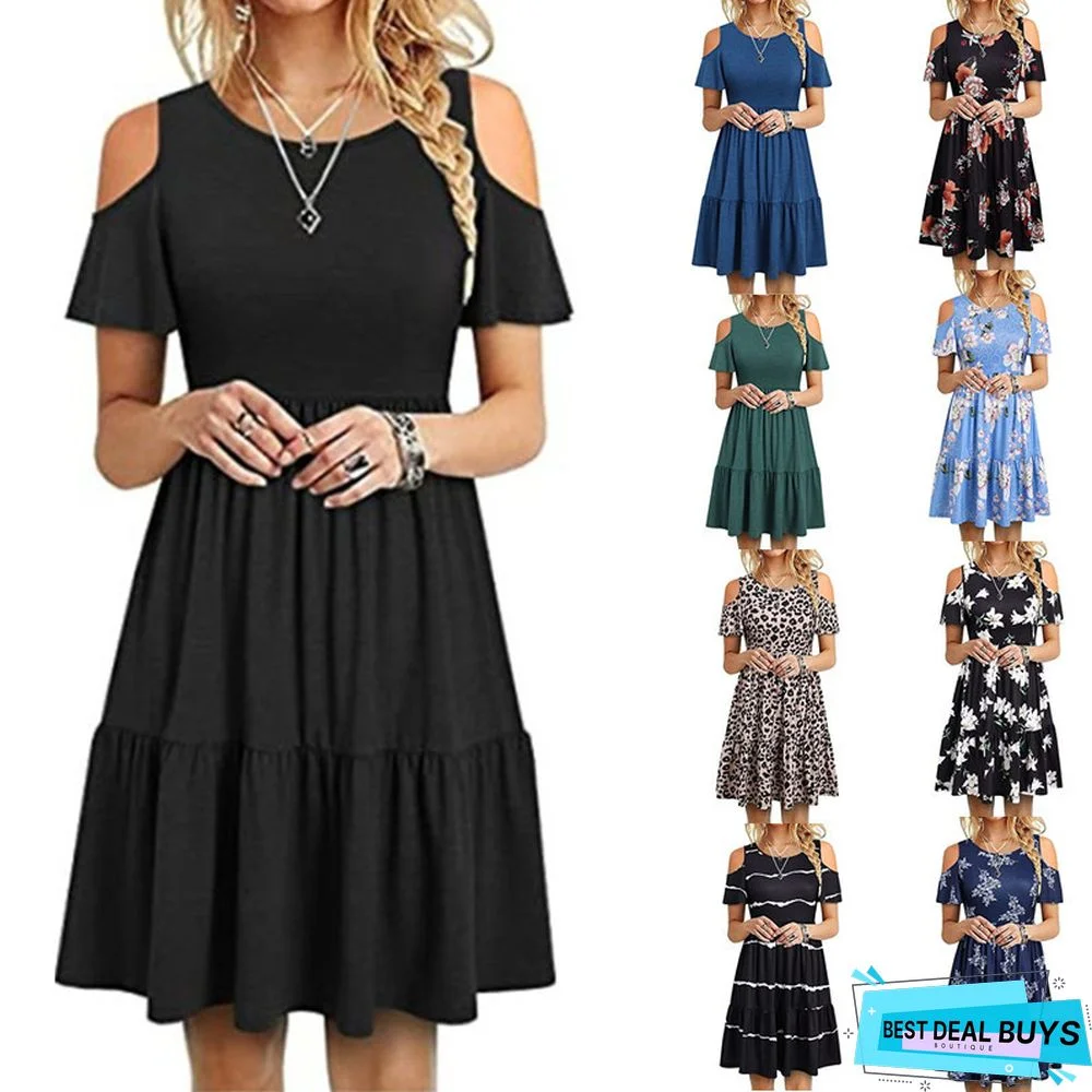 Fashionable Short Sleeve Off-The-Shoulder Dress Black Dresses