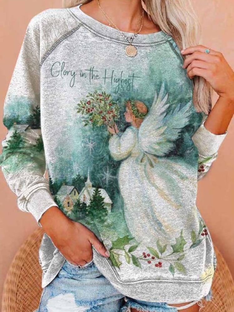Vefave Glory In The Highest Angel Of God Print Sweatshirt