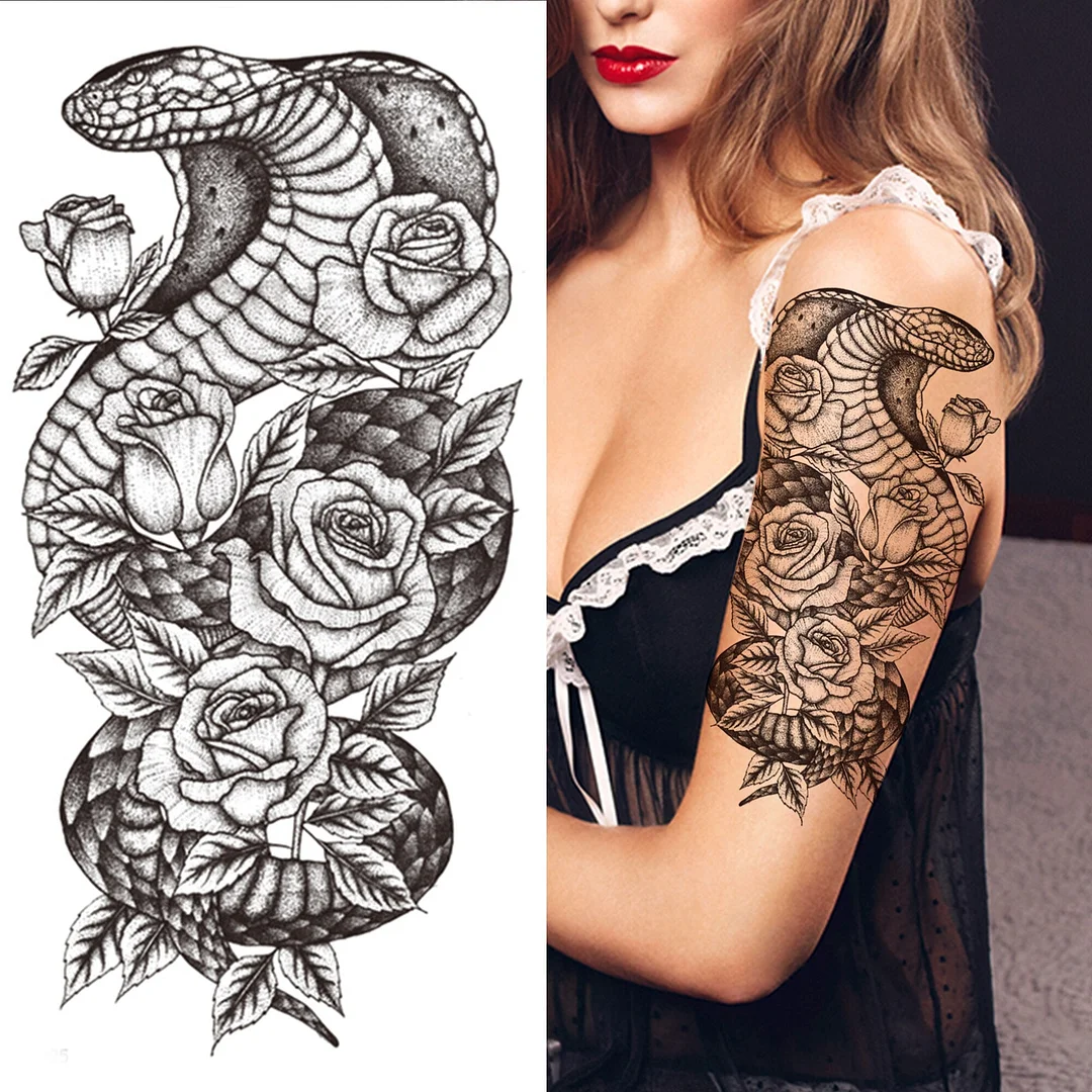 Crown Lion Cross Temporary Tattoos For Men Women Tiger Demon Rose Forest Fake Tattoos Forearm Thigh Half Sleeve Tatoos Stickers