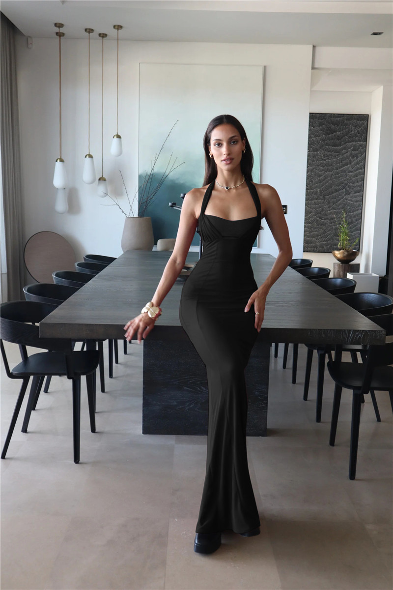 Ootddress Elegant Backless Sexy Maxi Dress For Women Fashion Lace-up Sleeveless Bodycon Club Party Evening Long Dress New