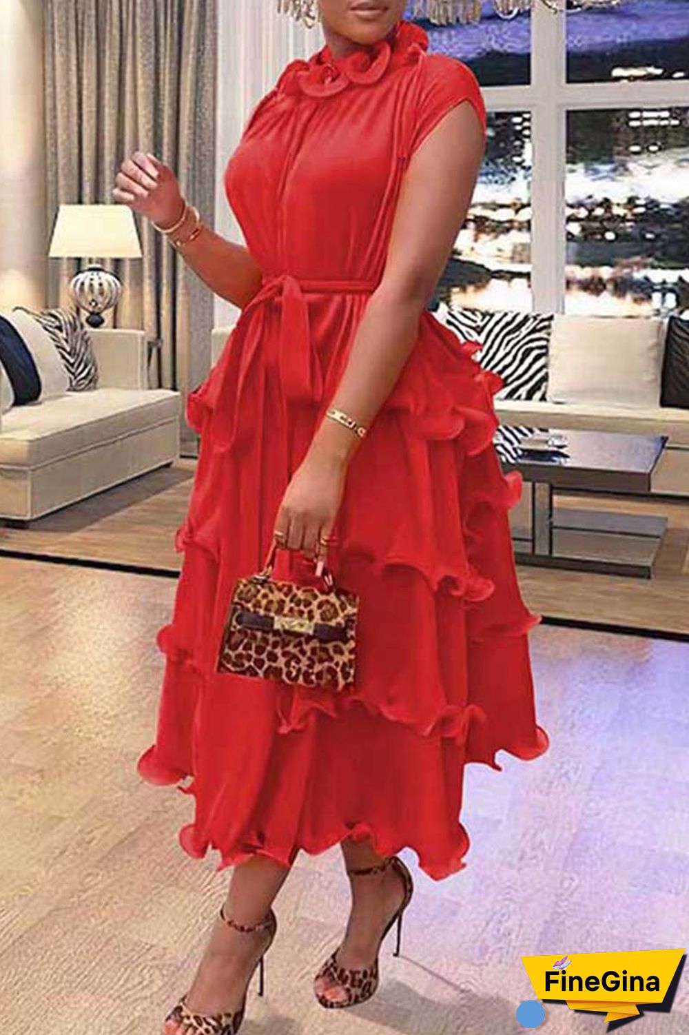 Red Casual Solid Patchwork O Neck Short Sleeve Dress Dresses