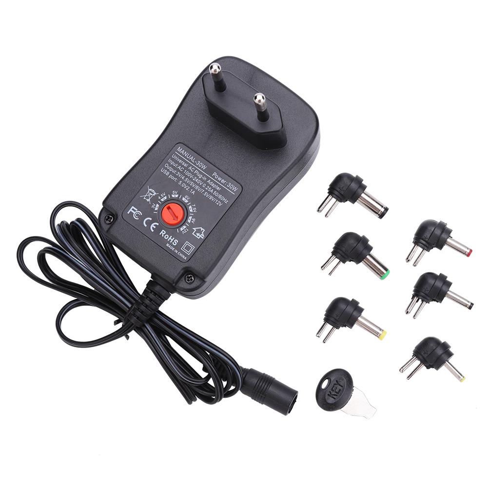 

3-12V Adjustable Power Adapter 30W DC Plug-in Charger w/ USB Port (EU Plug), 501 Original