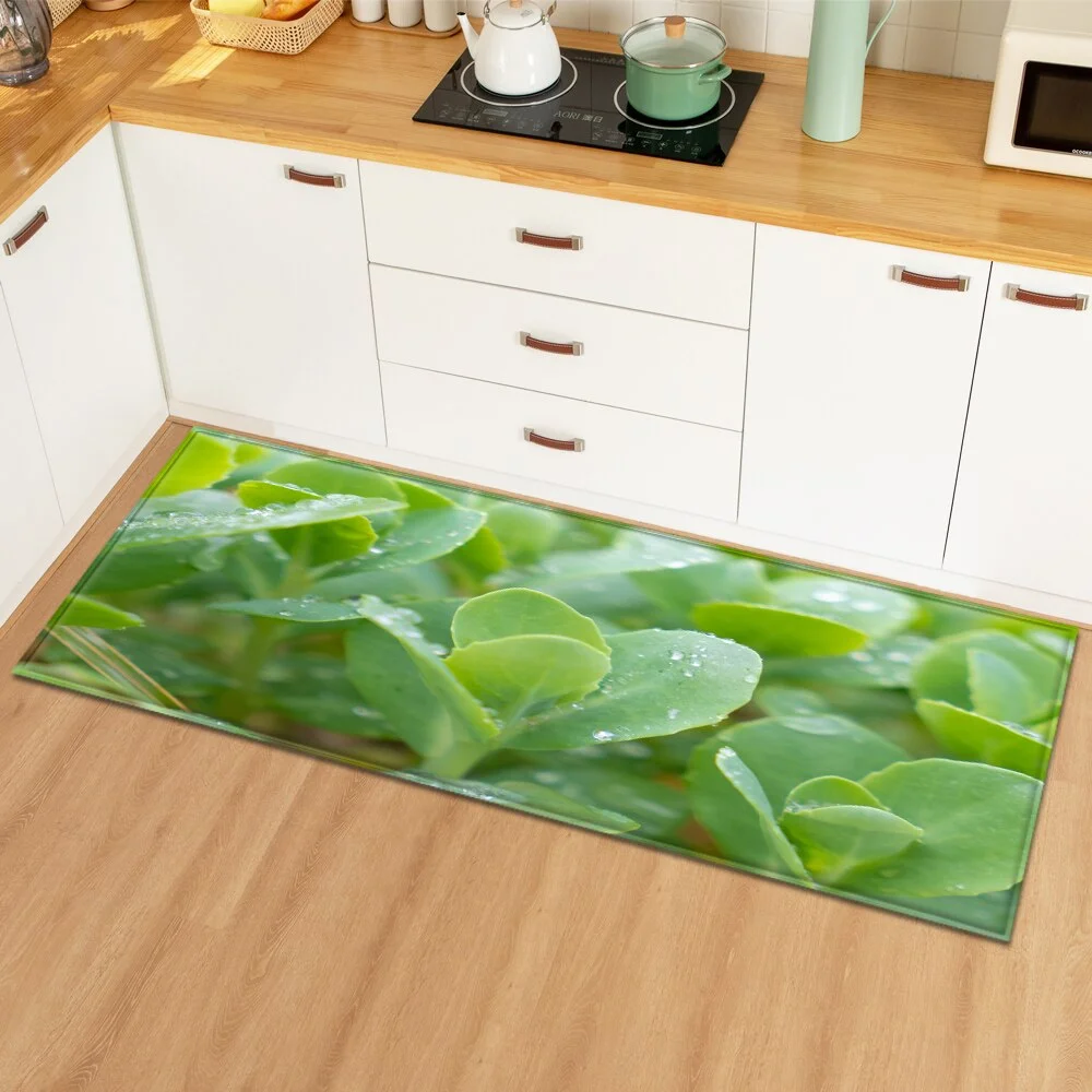 Modern Kitchen Mat Home Bedroom Decoration Floor Carpet Plant Leaves Pattern Entrance Doormat Hallway Bathroom Non-Slip Long Rug