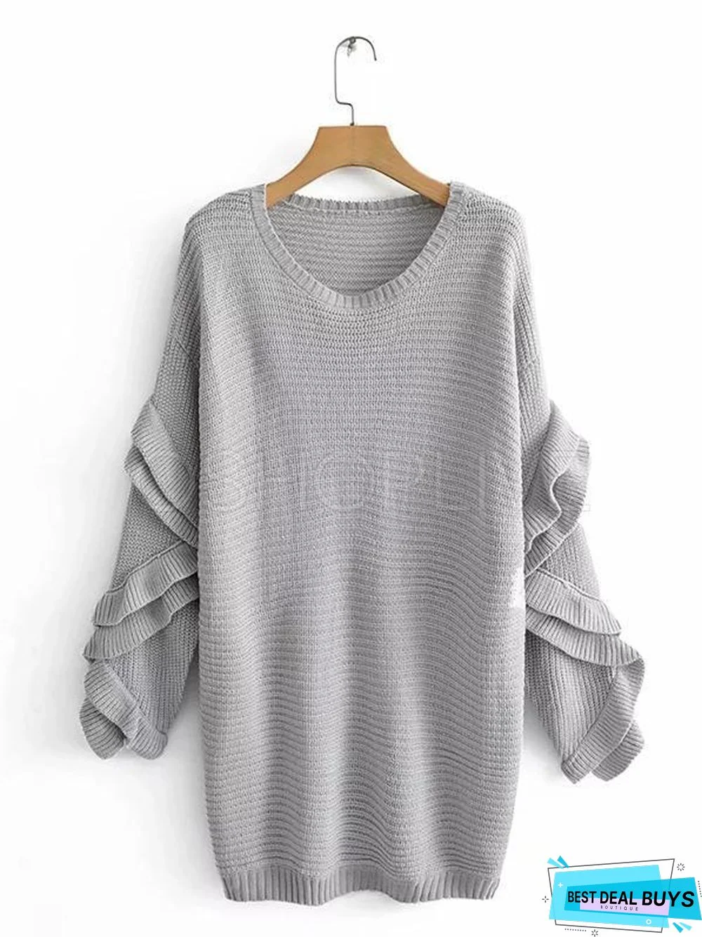 Loose Solid Falbala Knitting Sweater