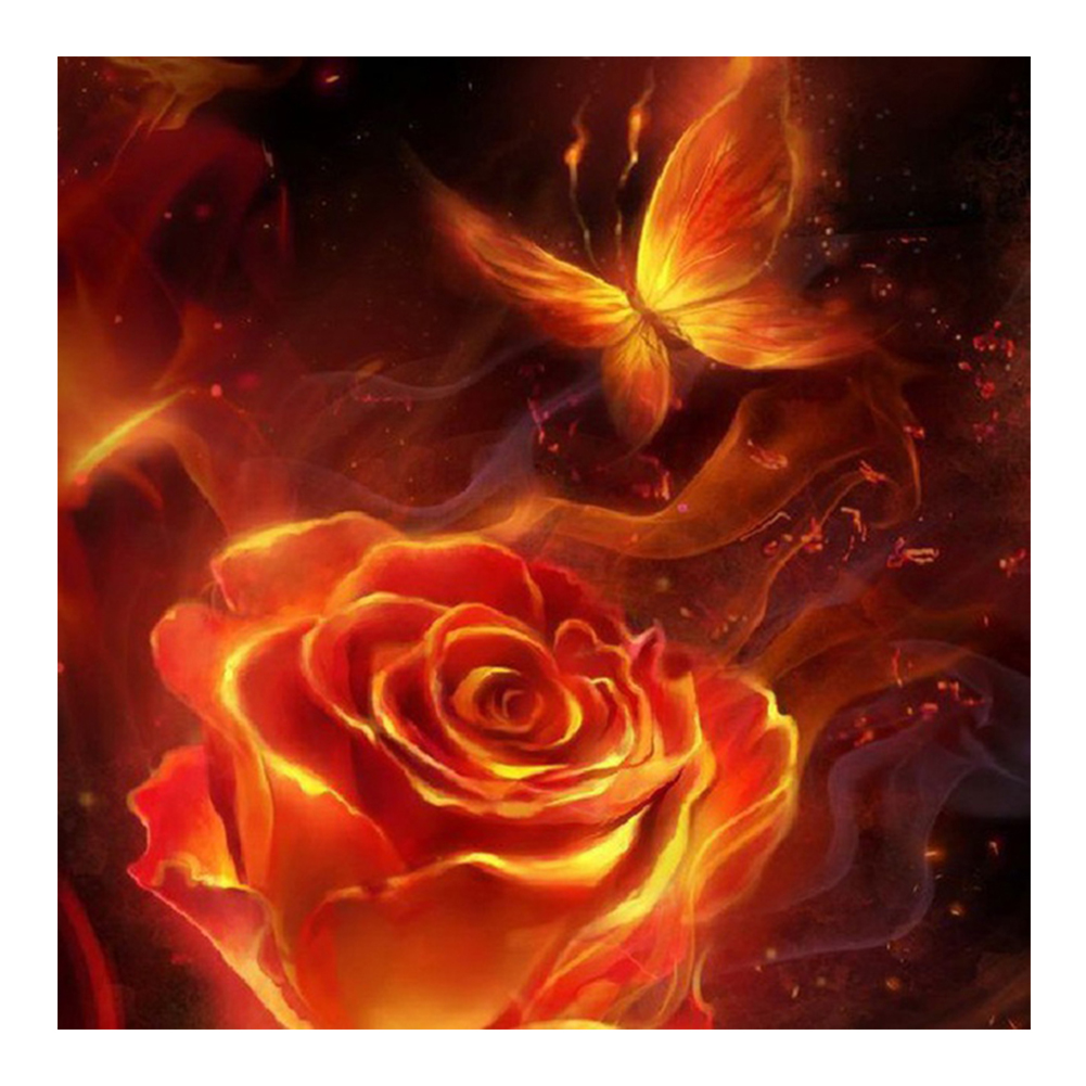 

30*30CM - Round Drill Diamond Painting - Flaming Rose, 501 Original