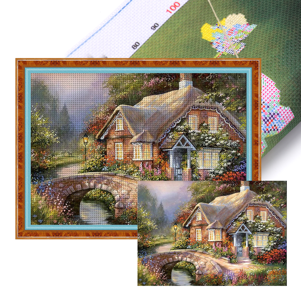 Waterside Cottage Full 11CT Pre-stamped Canvas(55*40cm) Cross Stitch