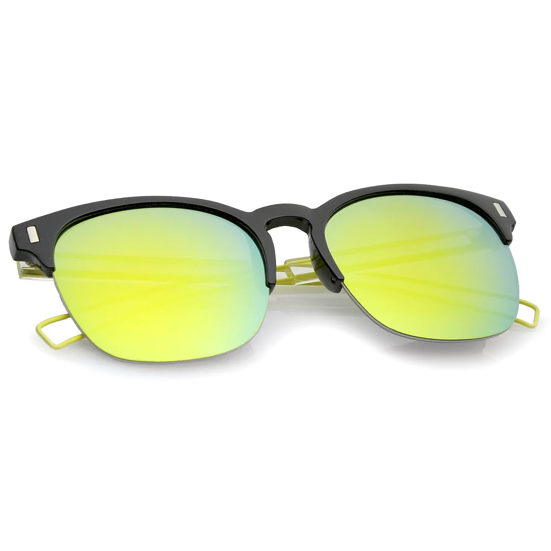 Semi Rimless Wire Hook Temples Square Colored Mirror Lens Horn Rimmed glasses 56mm