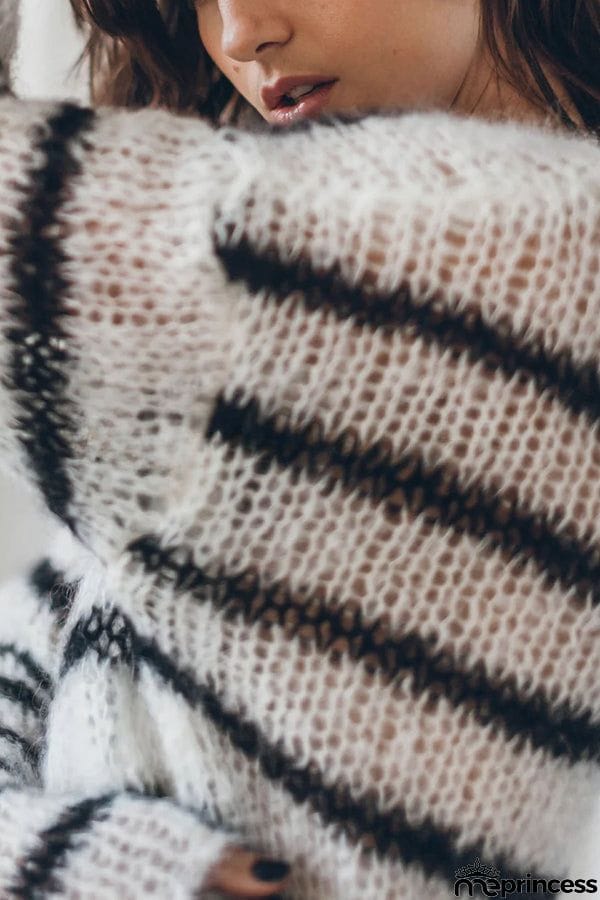 Time for Warmer Layers Fluffy Stripes Relaxed Knit Sweater