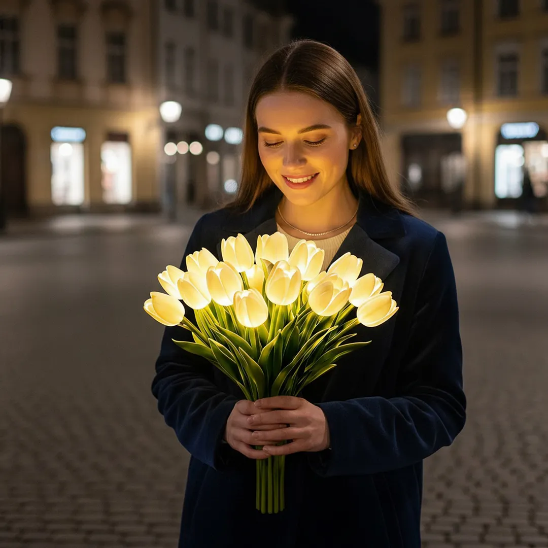 15Pcs Radiant Romantic Tulip Light LED Adjustable Tulip Night Light Warm Light Luminous Bouquet Ornament Gift for Anniversary/Wedding/Birthday