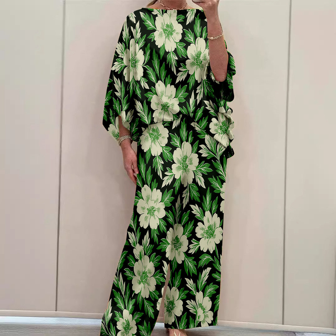 Women Long Sleeve V-neck Graphic Floral Printed Top