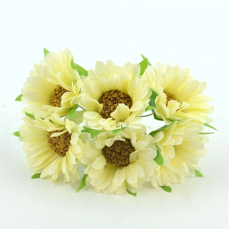 6pcs Cheap Daisy Artificial Flower Silk Sunflower Bouquet For Wedding Decoration Scrapbooking DIY Wreaths Craft Fake Flowers