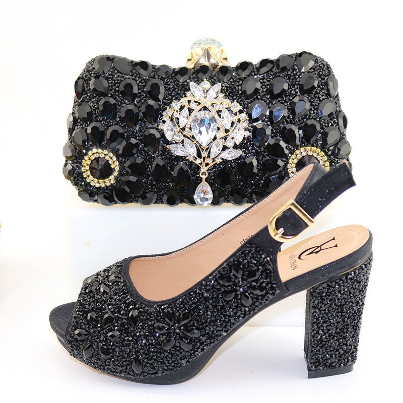 Rhinestone crystal heels bags set for banquet evening party