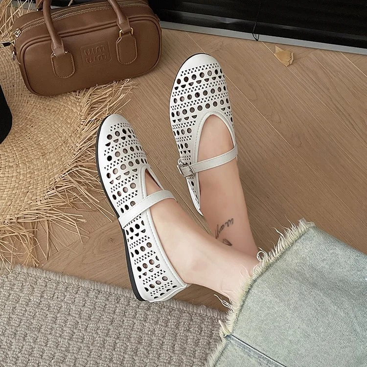 Yyvonne New French Hollow Ballet Shoes Flats With A Shallow Mouth Mary Jane Shoes Women's Niche Design Single Shoes