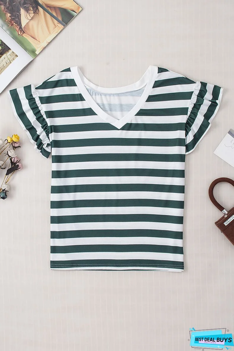 Half Sleeve Striped Casual Shift Tops