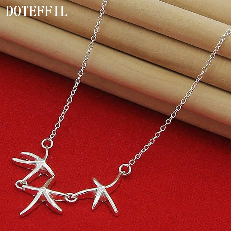 DOTEFFIL 925 Sterling Silver Three Starfish Pendant Necklace For Women Jewelry