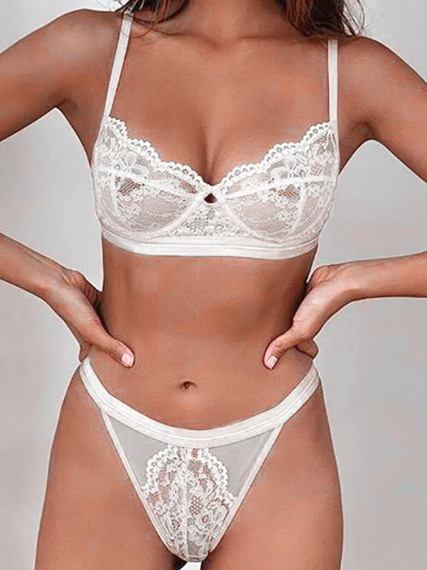 Perspective Lace Steel Ring Bra Fun Lingerie Suit