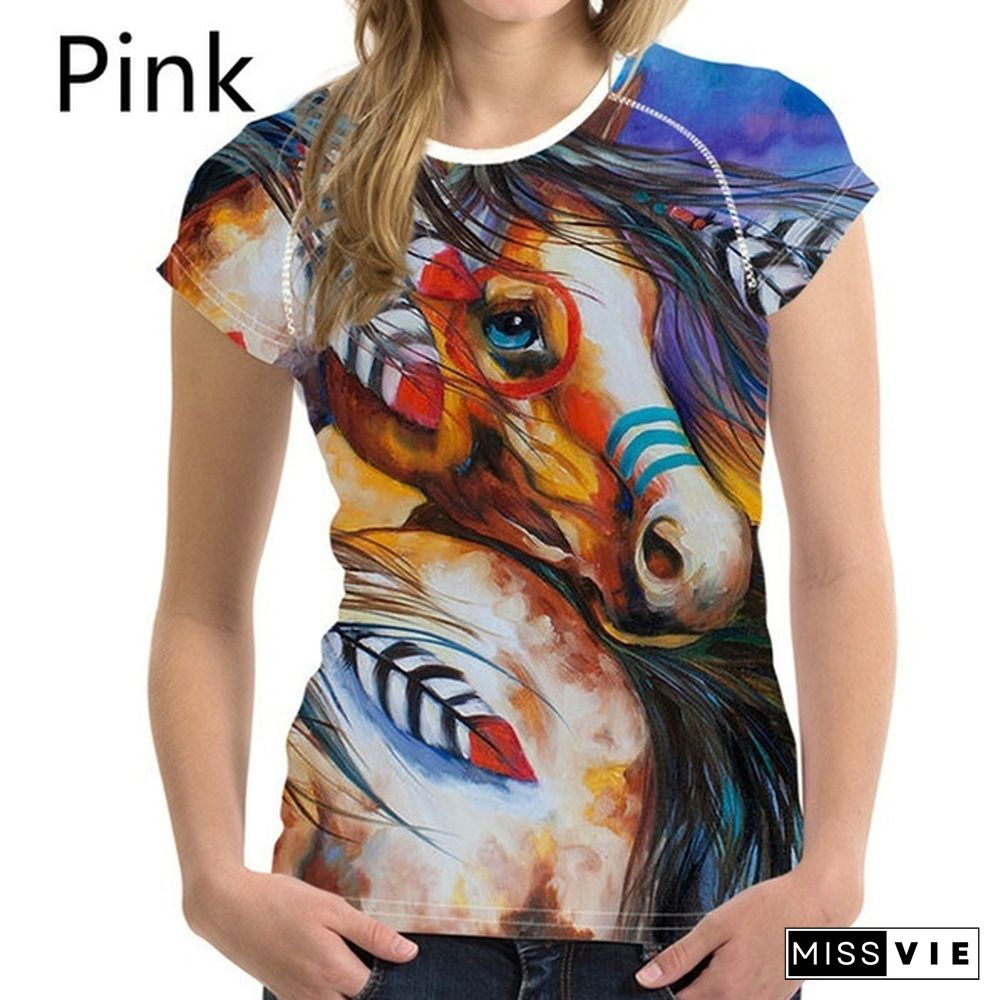 Crazy Horse T-shirts for Women Tees Shirt Harajuku Trendy Tops Tshirts Ladies Short Sleeve Tees Slim T-shirt