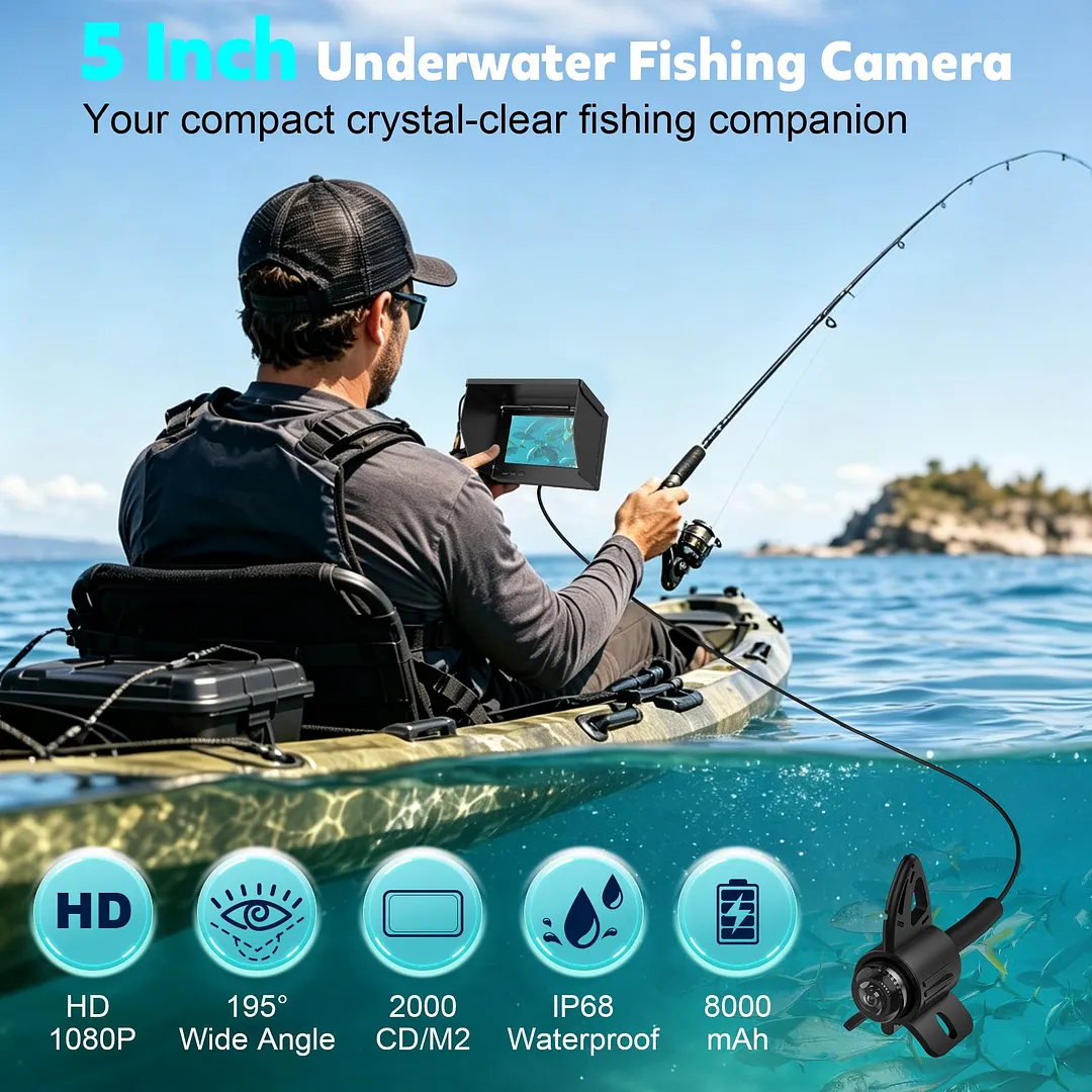 BEBANG Underwater Fishing Camera, 5" Ips, 8000mAh Ice Fishing Camera, 220&deg;Wide Angle, Portable Fish Finder 65.6ft Cable for Ice Lake Boat Kayak Fishing