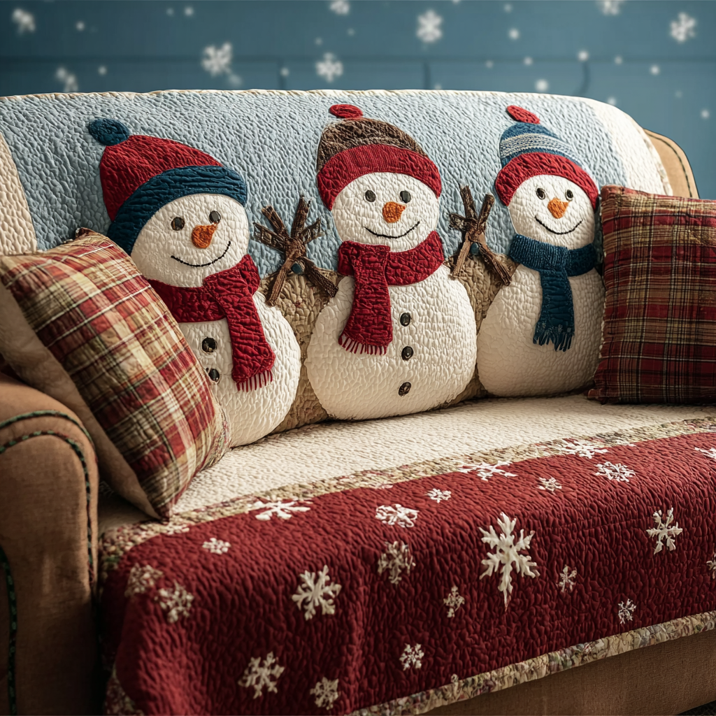 Smiling Snowman Quilted Sofa Cover NCU0DK10795 everthome