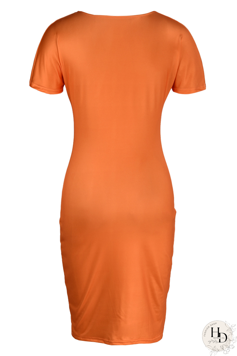 Tangerine Red Fashion Print Patchwork V Neck Pencil Skirt Dresses