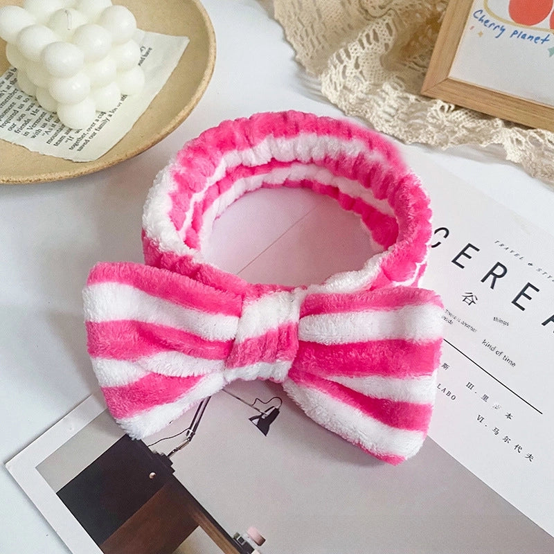 Leopard Stripe Bow Hair Band Women’s Face Washing Sports Hair Band Coral Fleece Hair Accessories