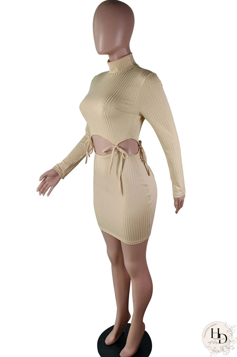 Black Polyester Casual Cap Sleeve Long Sleeves Turtleneck Step Skirt Knee-Length Solid Long Sleeve Dresse