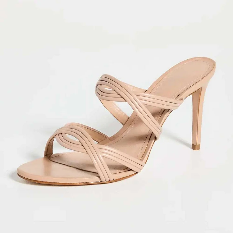 Nude Braided Strap Open Toe Stiletto Heel Dress Sandals for Women |FSJ Shoes