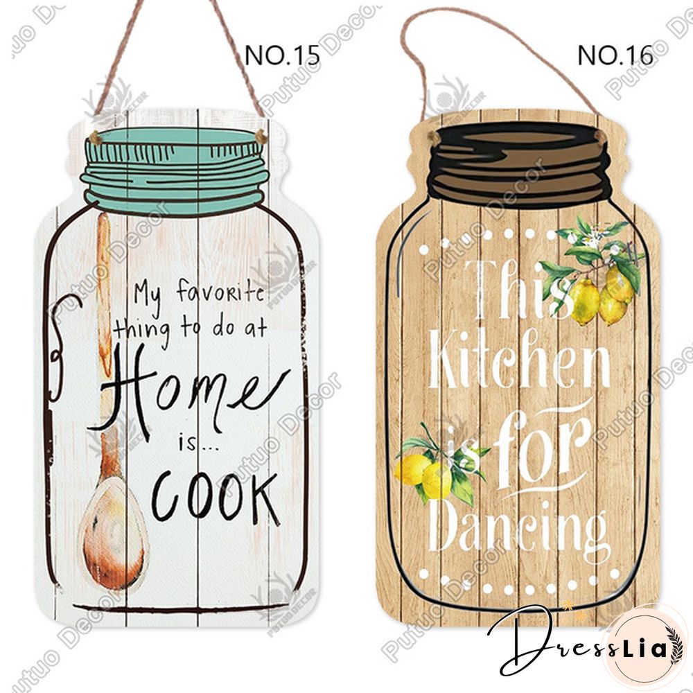 Putuo Decor-Kitchen Mason Jar Shape Plaque Wooden Signs for Rustic Kitchen Home Wall Decor（4.5"&times;8.3"）